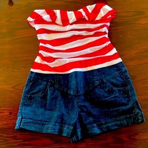 Sequins Hearts Women’s One Piece Shorts Romper Size XL Pin up